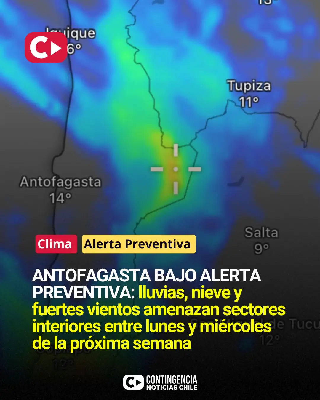 ⚠️ ANTOFAGASTA BAJO ALERTA PREVENTIVA POR LLUVIAS, NIEVE Y FUERTES VIENTOS SENAP