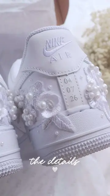 it’s all about the details👟✨💍🤍⛪️🕊️ #nikes #weddingshoes #brideshoes #custom 