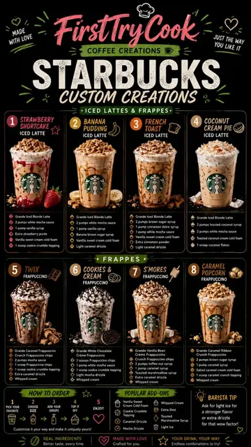 ☕ 8 Starbucks Custom Creations 1️⃣ Strawberry Shortcake Iced Latte 🍓 * Grande I