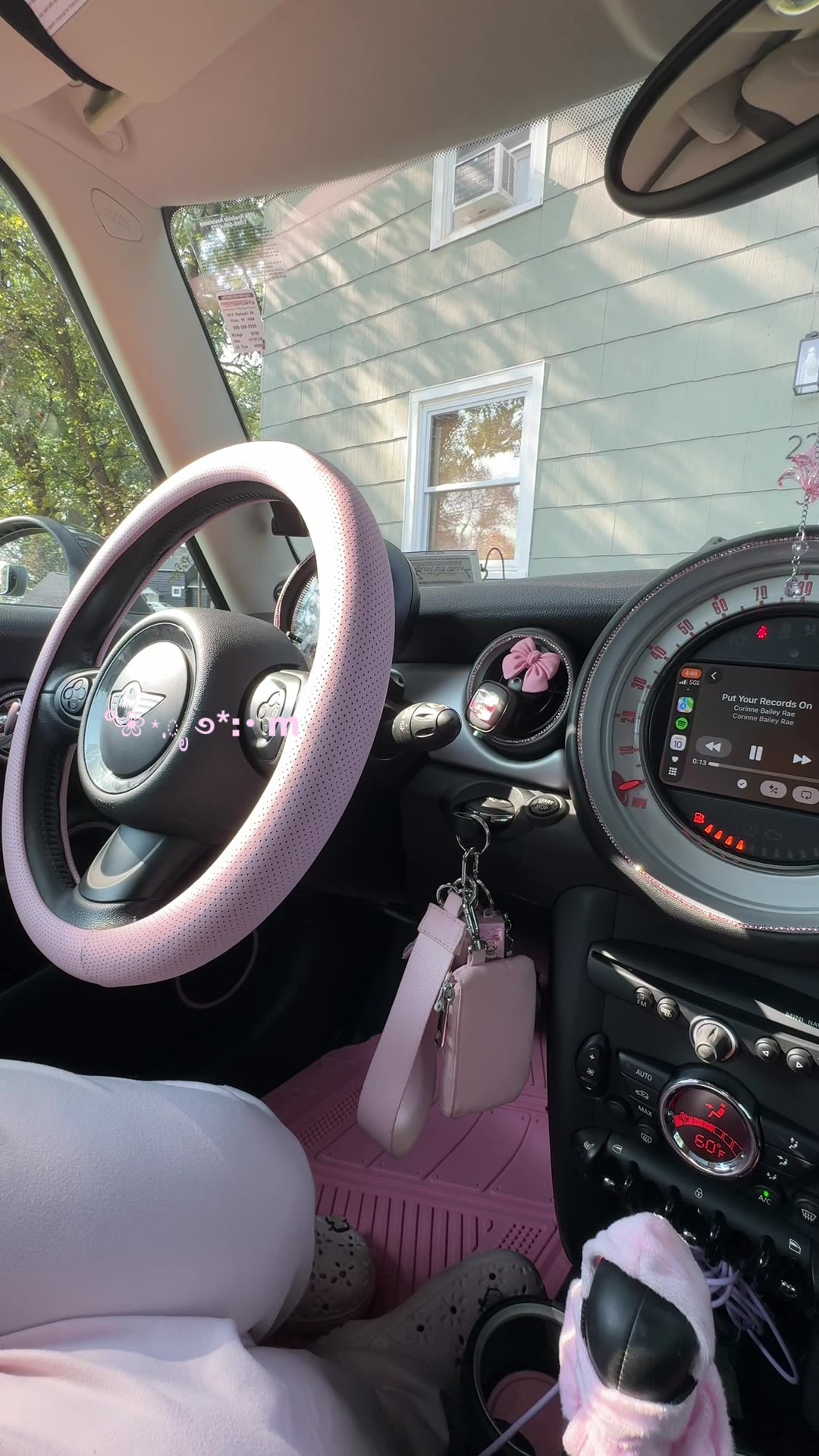 and she has pink ambient lighting!! #minicooper #pinkcar #cartour #cardecoration