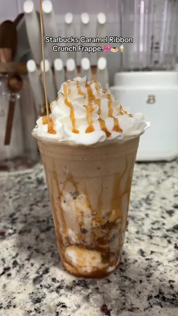 Starbucks Ribbon crunch frappe at home 🎀🍮🍦 #starbucks #starbucksathome #frapp