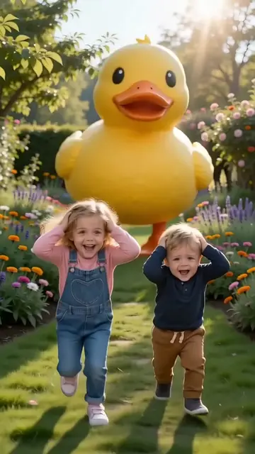 "They were chased by a giant duck in the garden… and the squishy duck came home 
