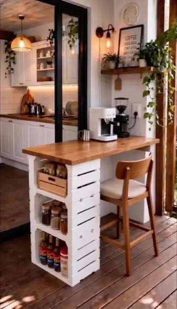 Who knew wooden crates could make a coffee corner this nice? ☕ Transforming simp