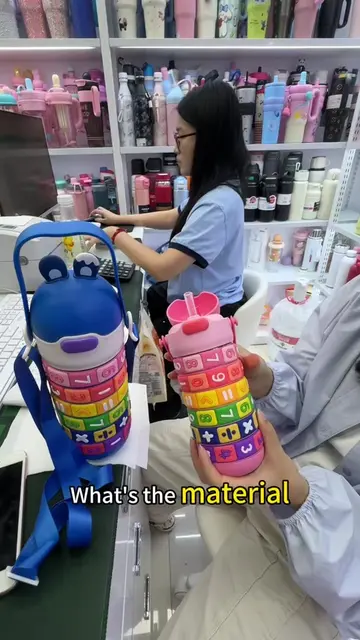 Cute kids math water bottle! With slide number blocks & adjustable shoulder stra