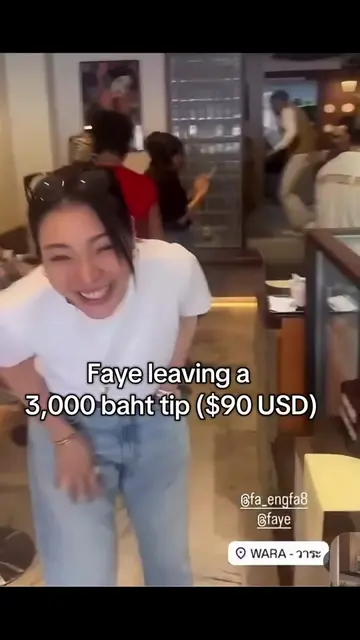 Faye celebrates Engfa's Cafe opening with Atom and is also a generous tipper. 🤑