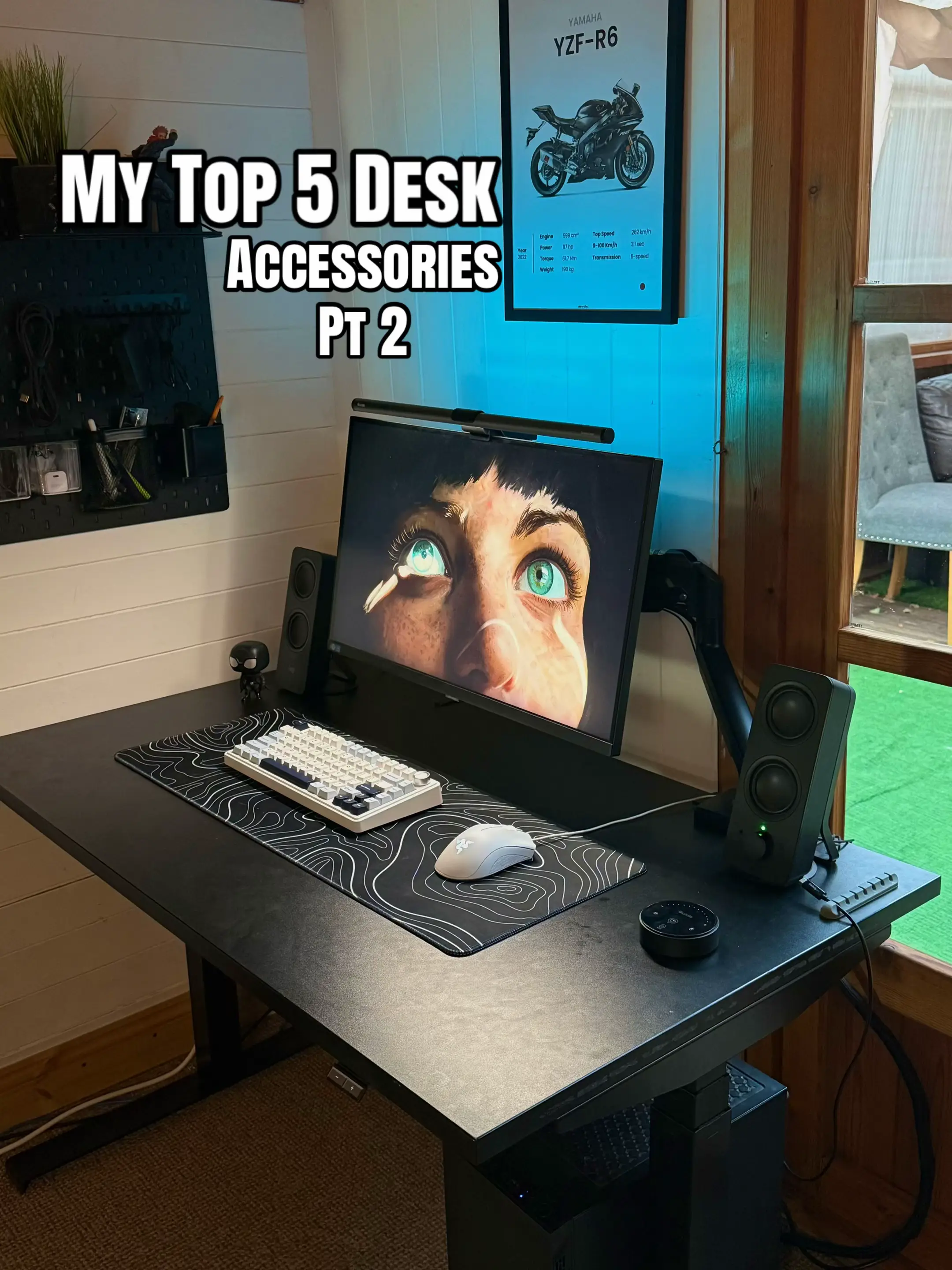 IKEA SKÅDIS pegboard, cable sleeve, monitor light bar, Razer DeathAdder mouse an