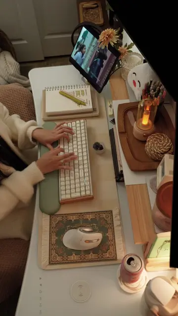 After lunch and keyboard of the week is keychron ⌨️🤭✨🥰🫶🏽💻 #cozydeskdetup #d