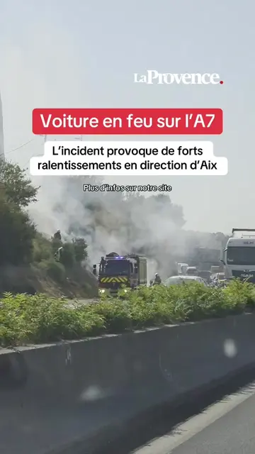 🔴 Une voiture en feu au niveau des Arnavaux sur l’A7 en direction d’Aix. Les po
