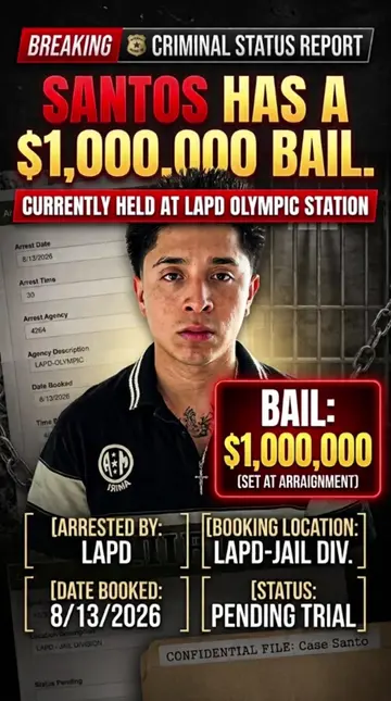 #Santos @Santos held under a $1,000,000 bail at the LAPD Olympic Station. #Arres