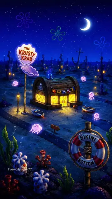 Late Nights at krusty krab 🌙💤🫧 | tap wallpics for more live wallpaper  #spong