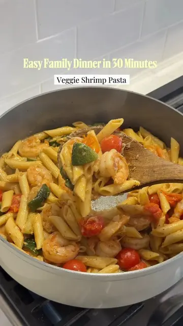 Shrimp veggie pasta🍤🍝 Ingredients * 10 oz Barilla Protein+ Penne * 1 lb large 