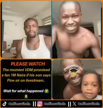 The moment VDM promised a fan 1M Naira if his son says Fine sir on livestream, w
