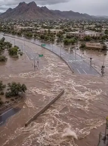 crazy drone footage of flooding in nort Scottsdale after the last monsoon.. #mon