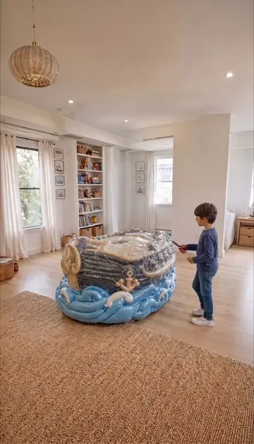 We tried out a giant foam pirate ship bed! 👏🙌 #intereriordesign 