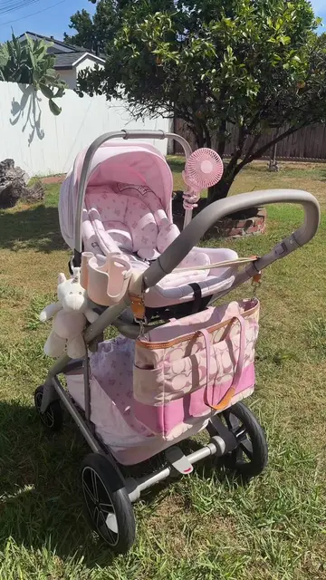 My vintage coach diaper bag with my stroller🎀🌸🩰#babygirl #girlmom #nuna #vint
