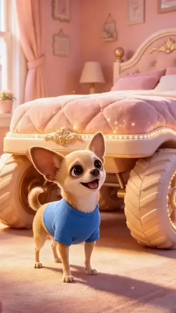 Chihuahua's father bought him a car shaped like a bed 😴😂 #Chihuahuadog #Americ