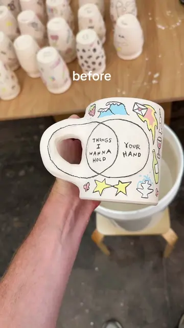 Before and after mug-making process except before also includes throwing the mug