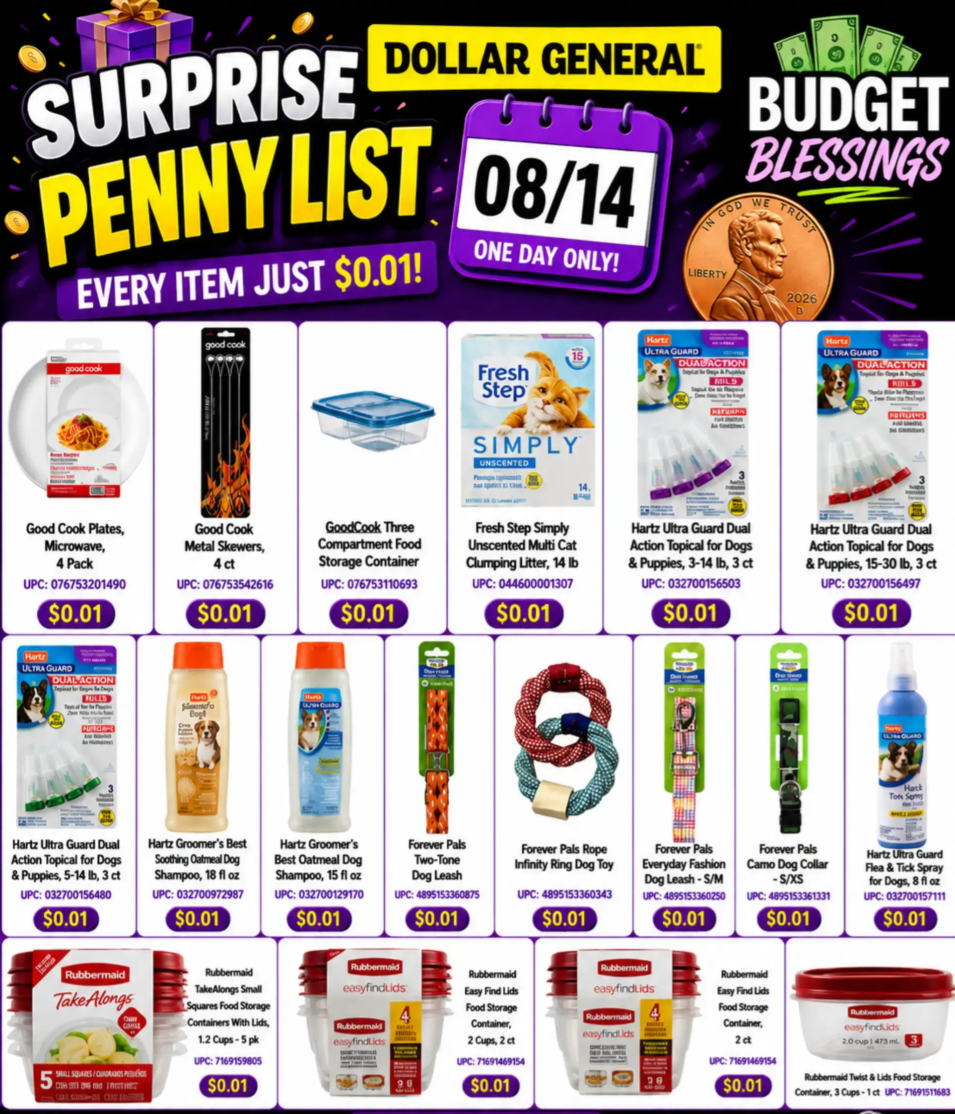 🚨💜 SURPRISE DOLLAR GENERAL PENNY LIST ALERT — 08/14! 💜🚨 Blessings everyone!!