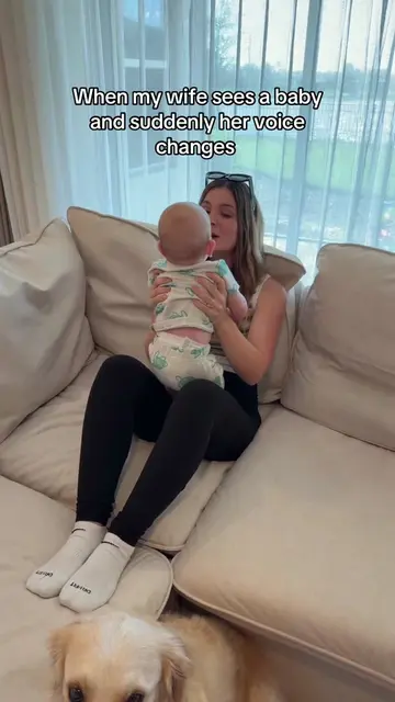 It gets 10 octaves higher when she sees a baby or animals 🤣 #comedy #wife #fami