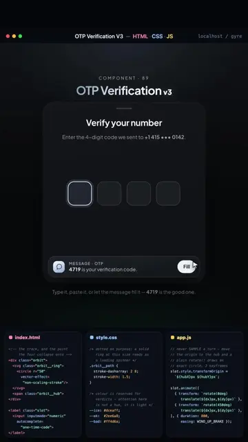 4 boxes. One ring. Zero dependencies. 🌀  Type the last digit and the row curls 
