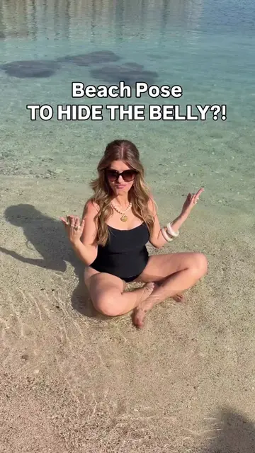 Beach Pose to Hide the Belly?! #pose #howtopose #foryoupage #foryou #fyp 