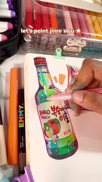 more colourful beverages 🌟 sketchbook ideas: painting jinro soju with acrylic m