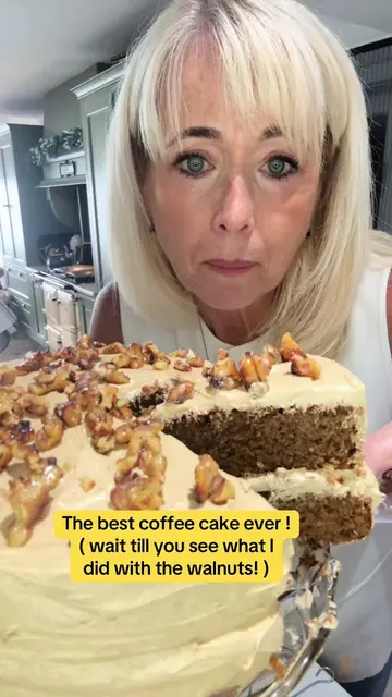 Soft, fluffy coffee cake topped with maple-toasted walnuts… and honestly, that w