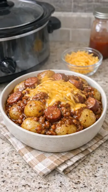 Slow Cooker Cheesy Smoked Sausage & Potato Casserole 🌭
 This hearty Slow Cooker