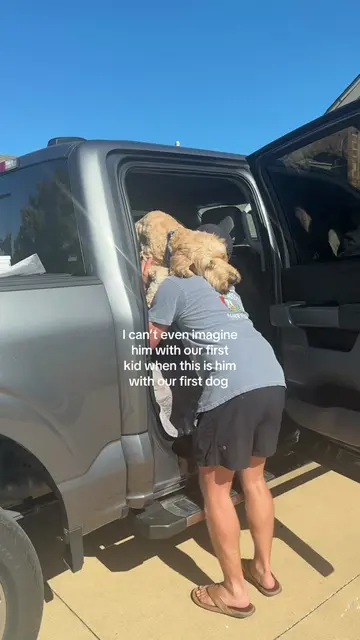 Has him wrapped around his finger 🤗. #DogDad #CouplesContent #DogParents #Relat