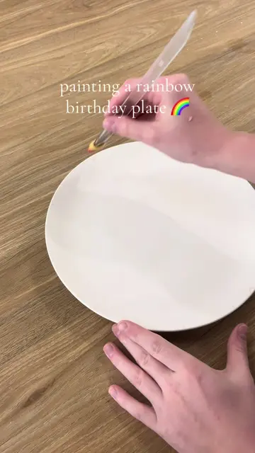 Painting a rainbow birthday plate from start to finish 🌈🎨 The finished kiln re
