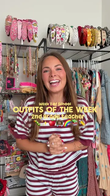 week 2 outfits of the week in 2nd grade 🐛✨🍎#OutfitsOfTheWeek #teacheroutfits #