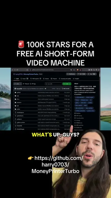 🚨 100K STARS FOR A FREE AI SHORT-FORM VIDEO MACHINE MoneyPrinterTurbo automatic