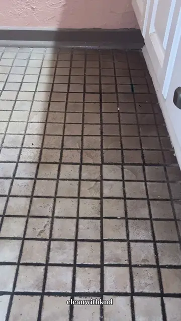 Attempting to clean this grout in my moms bathroom with hydrogen peroxide and ba