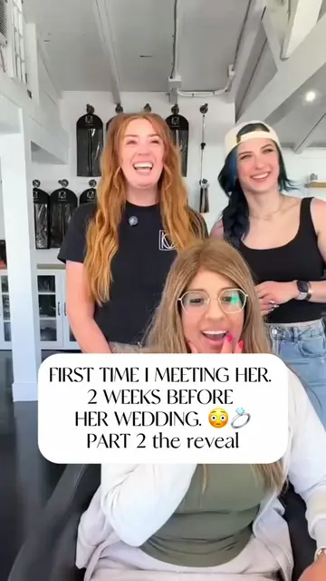 ✨ PART TWO of the most unexpected wedding hair transformation! ✨ She flew ALL th