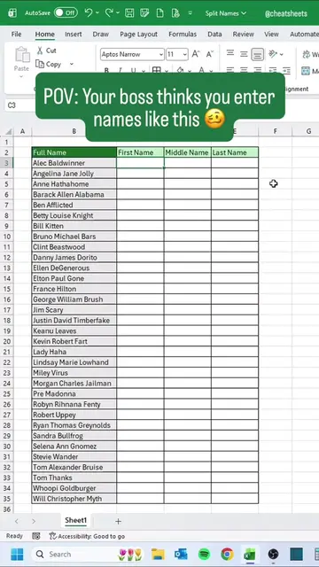 How to Split Names w/ the NEW copilot function‼️ #excel #exceltips #cheatsheets 