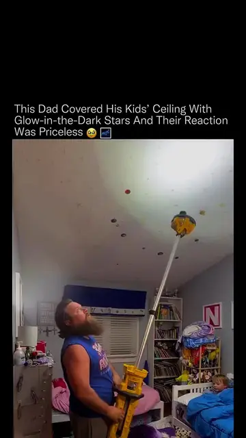 After working on their ceiling all day, this dad finally turned off the lights a