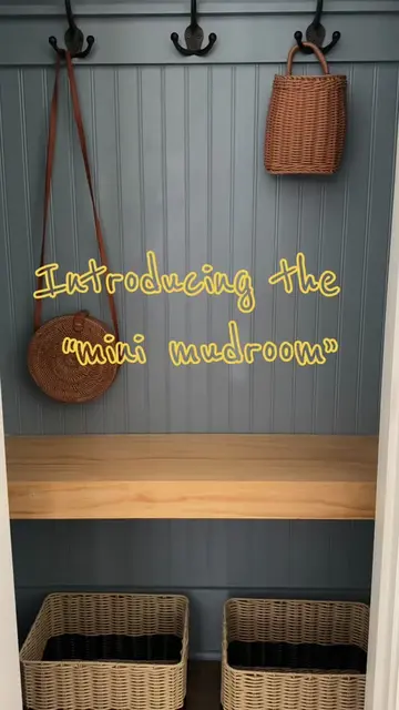The foyer coat closet wasn’t very functional, so we added multiple hooks, a benc