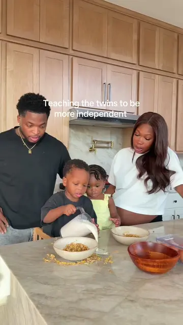 Teaching them independence one messy moment at a time 😂🥛 Good thing cleanup do