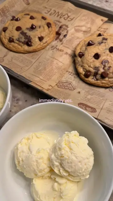 warm chocolate chip cookies over ice cream>>>>   recipe: ingredients ½ cup brown