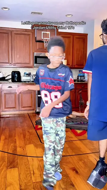 Letting my son try on my Orthopedic Jordan Utility Grind 12’s 🦩🔥 #fyp #foryoup