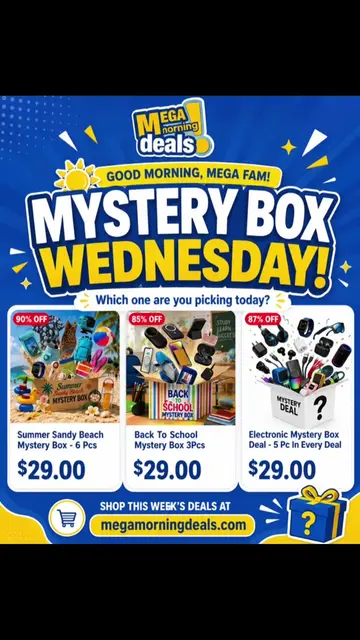 ☀️ Good Morning, Mega Fam! 💙 It’s Mystery Box Wednesday! 🎁👀 Three boxes. Thre