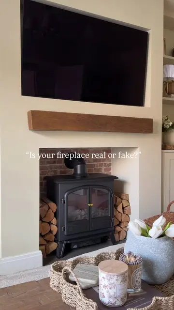 “Is your fireplace real or fake?” Watch to find out 👀🫢 #fireplace #realorfake 