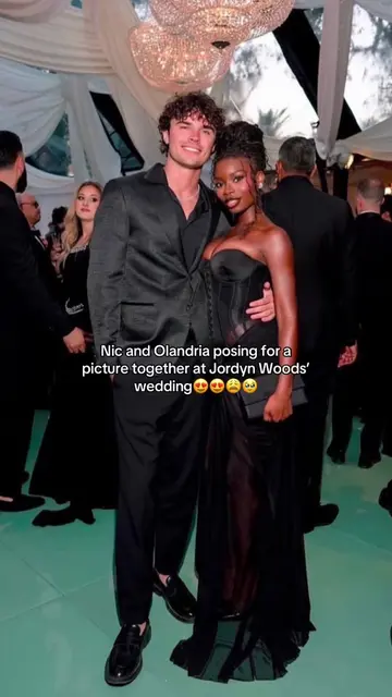 Nic and Olandria posing for a picture together at Jordyn Woods’ wedding😍😍😩🥹 
