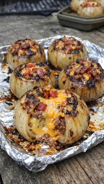 Stuffed Grilled Onions — Short Recipe
 :Ingredients
 large onions 4
 250g ground
