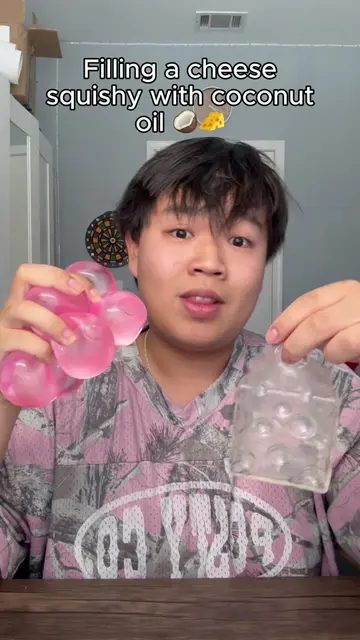 Filling this cheese squishy with coconut oil! Follow for the results 😗 #squishy