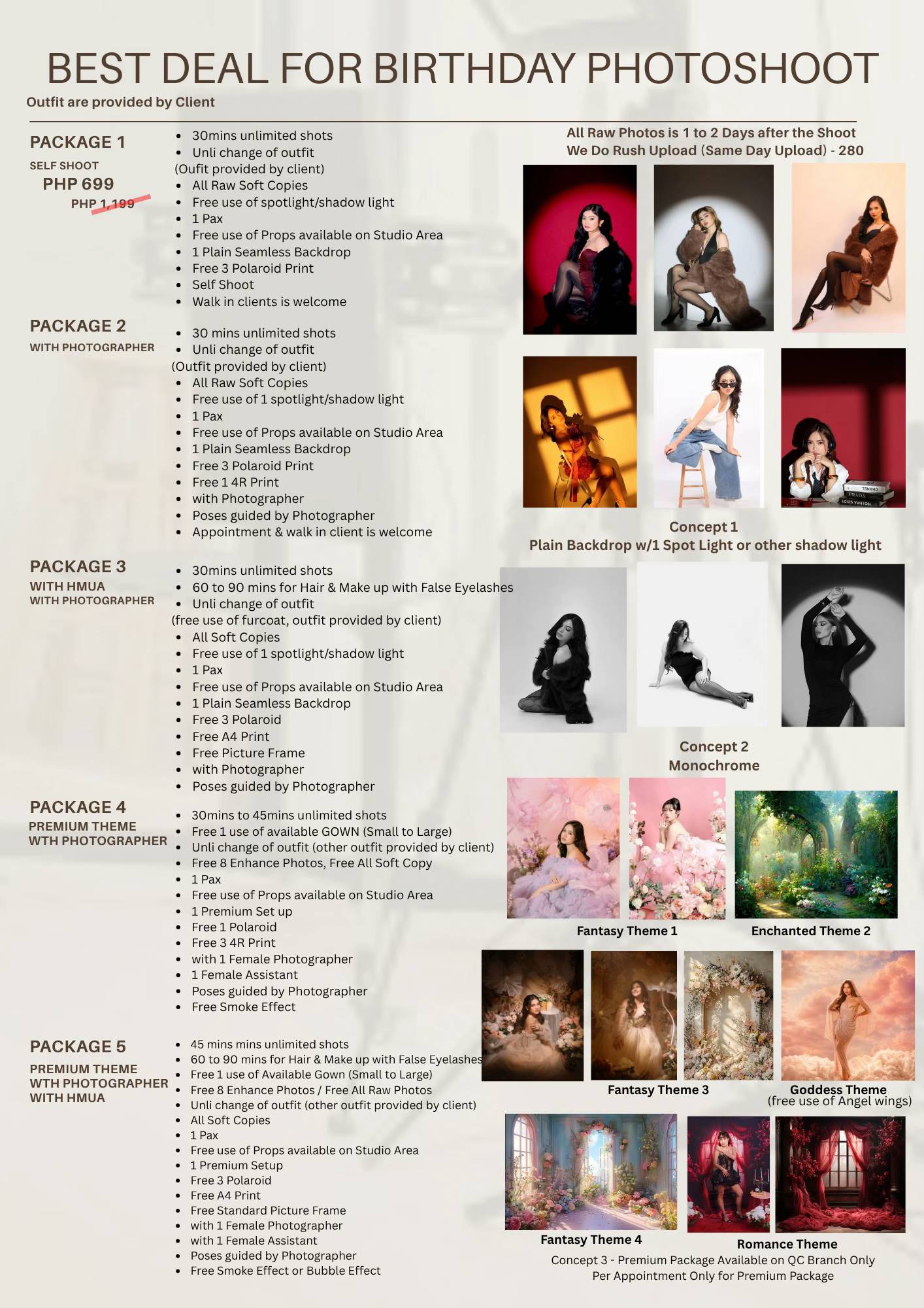 Updated Packages as of Aug 20, 2026 • • • Rates start @ 199 all soft copies incl