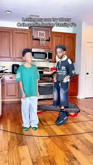 Letting my son try on my Orthopedic Jordan Varsity 6’s 🦩🔥 #fyp #foryoupage #jo