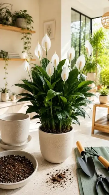 Repotting a Peace Lily 🌿🤍 A fresh growing medium, healthy roots and a little m