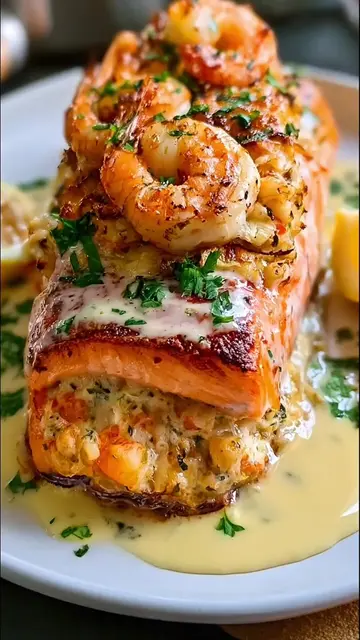 garlic butter shrimp stuffed salmon 🦐🐟🧄 | ready in 30 minutes ⏱️
 ingredients