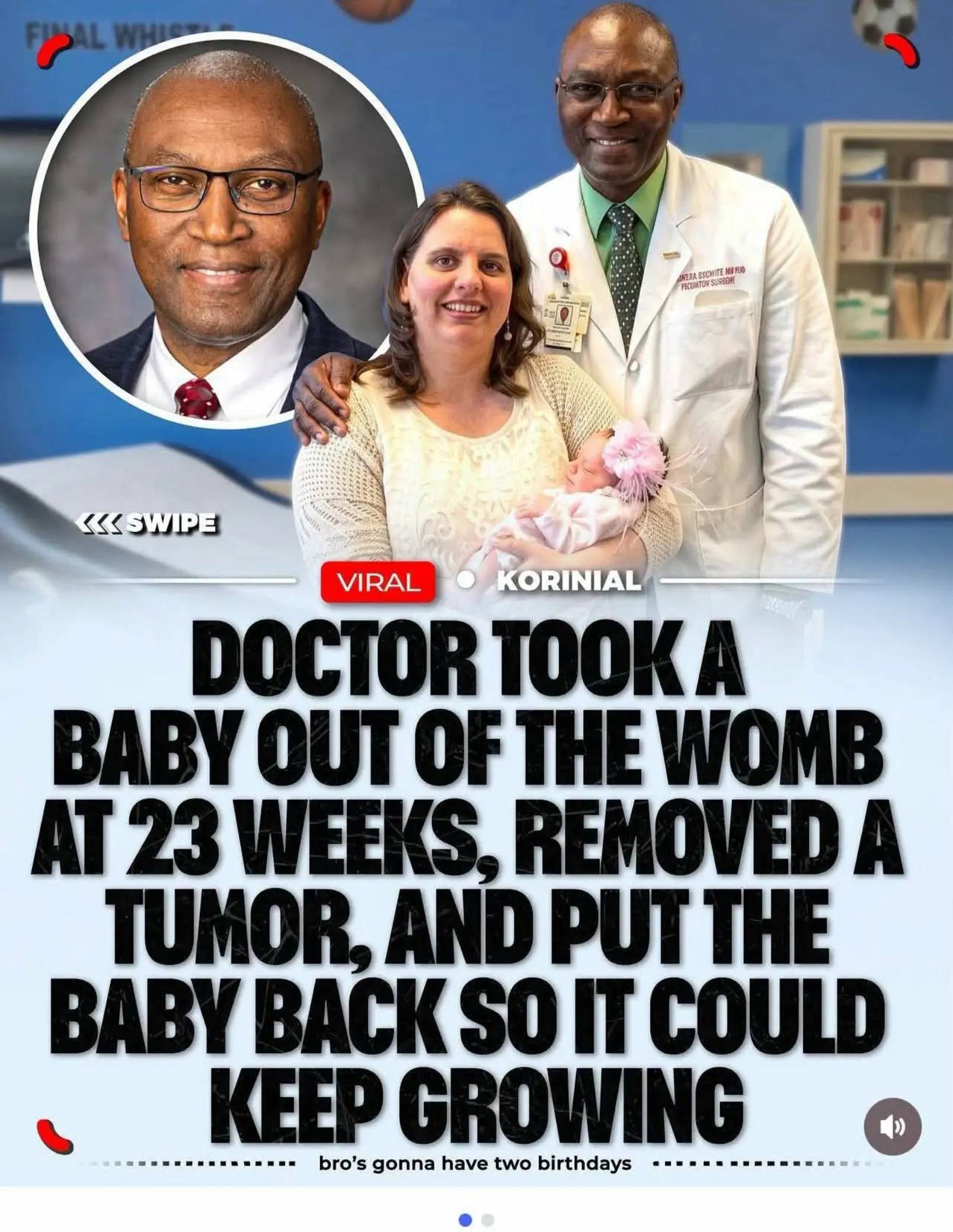 At 23 weeks gestation, doctors discovered a sacrococcygeal teratoma, a huge tumo